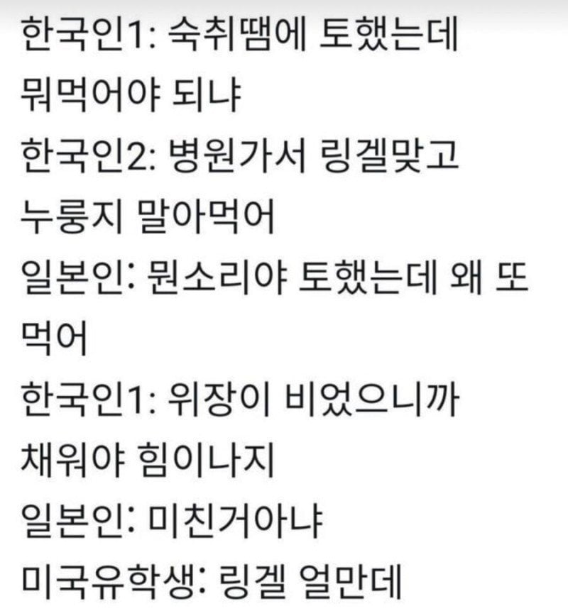숙취에 대한 3국의 반응 | 인스티즈