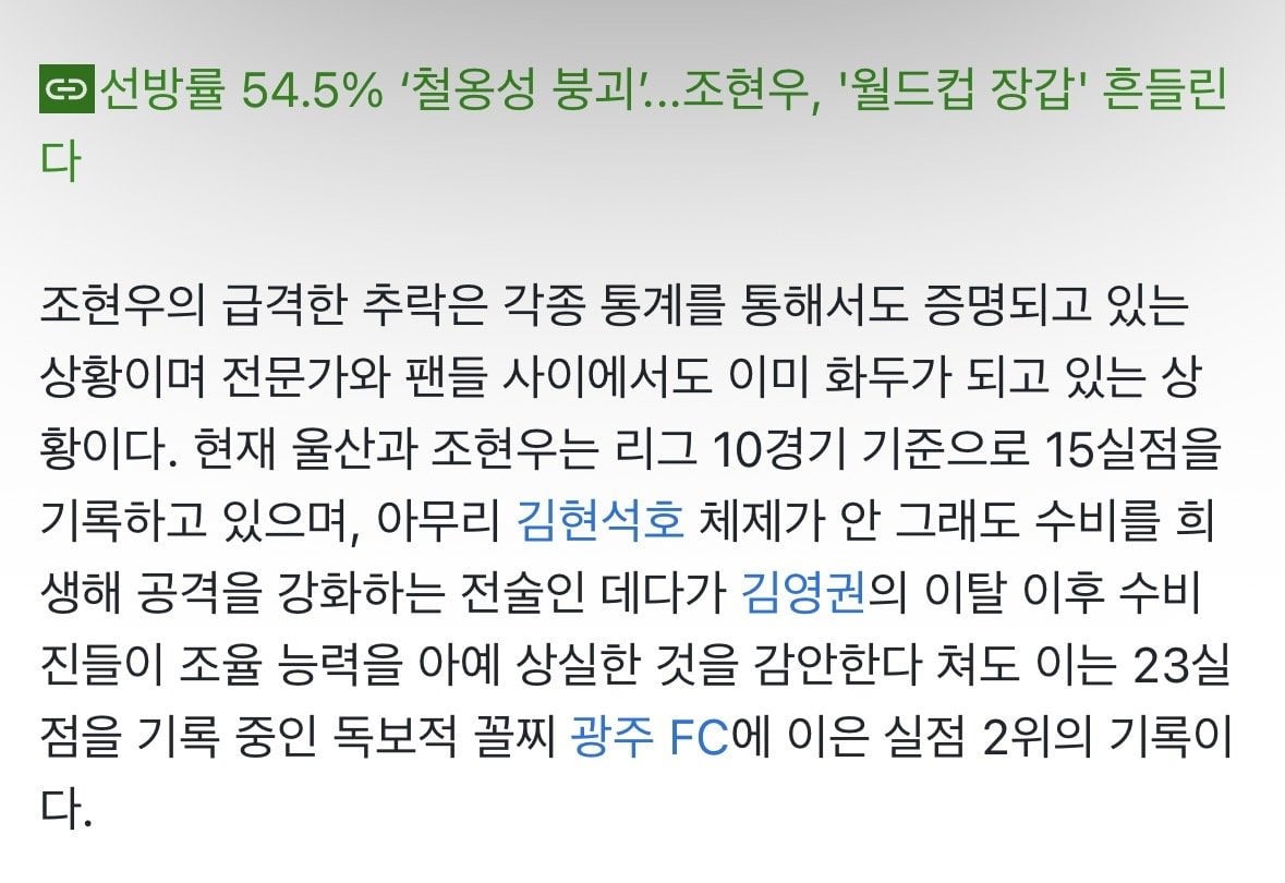 조현우 골기퍼 리그 활약상 근황 | 인스티즈