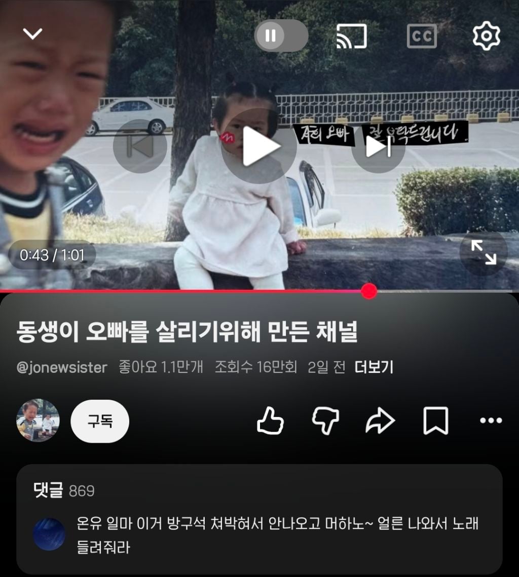 동생이 오빠를 살리기 위해 만든 채널 | 인스티즈