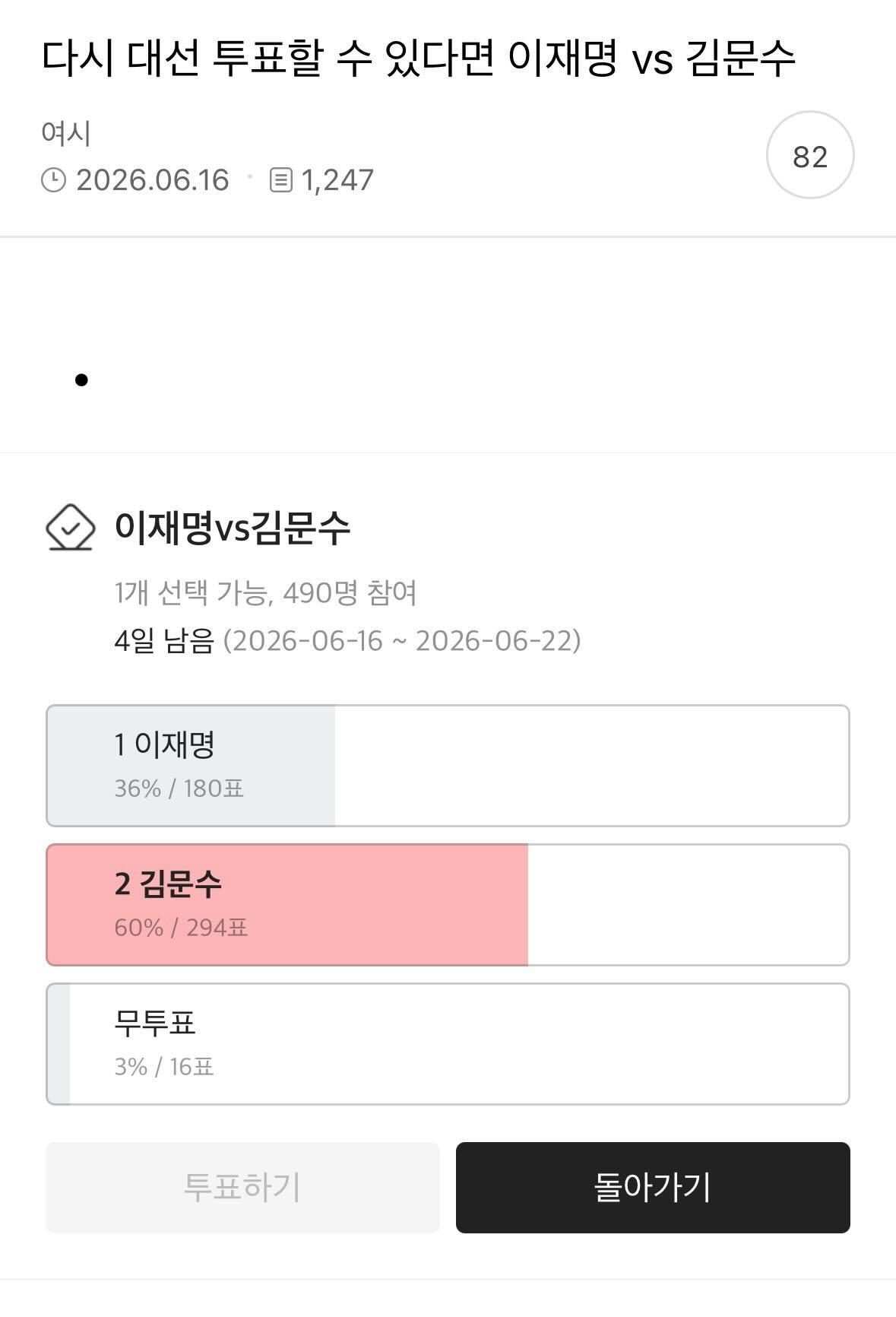 다음 대선 투표할 수 있다면 이재명 vs 김문수 | 인스티즈
