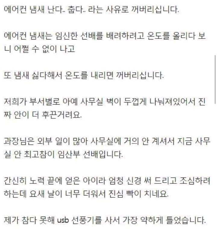 임산부 선배 때문에 이날씨에 에어컨을 끕니다 | 인스티즈