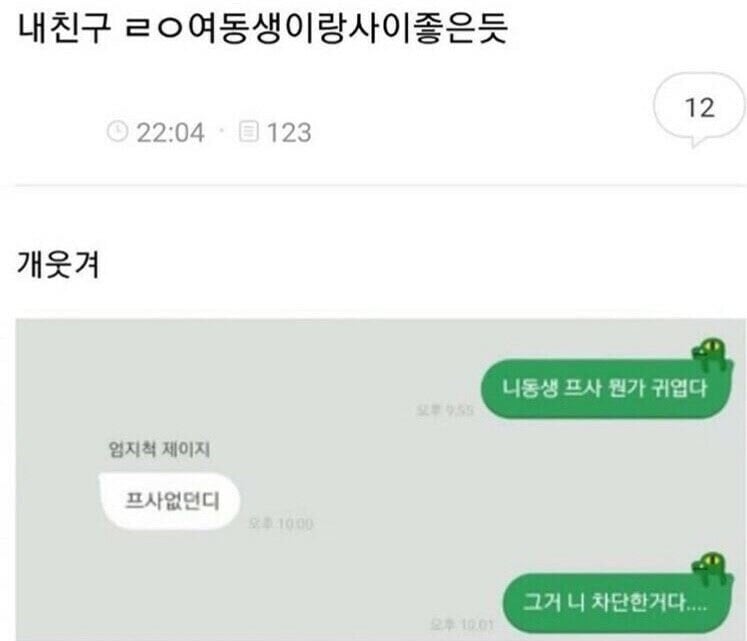 내 친구 ㄹㅇ 여동생이랑 사이 좋은듯 | 인스티즈