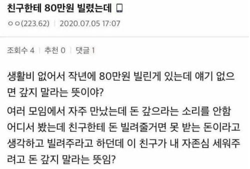 친구한테 80만원 빌렸는데 | 인스티즈