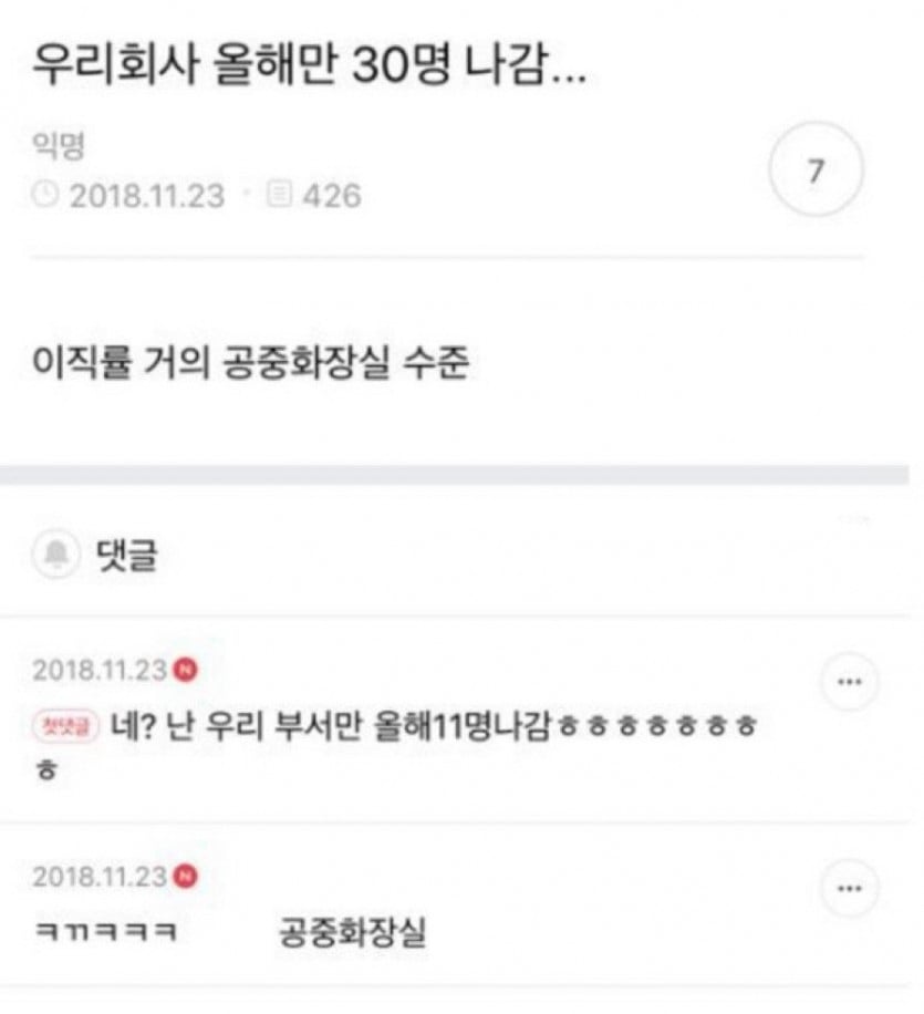 공중화장실 수준의 회사 | 인스티즈