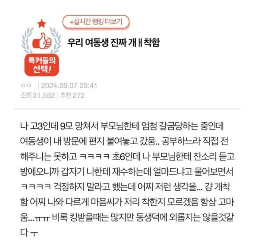 고3 언니 위로해주는 초딩 여동생 | 인스티즈