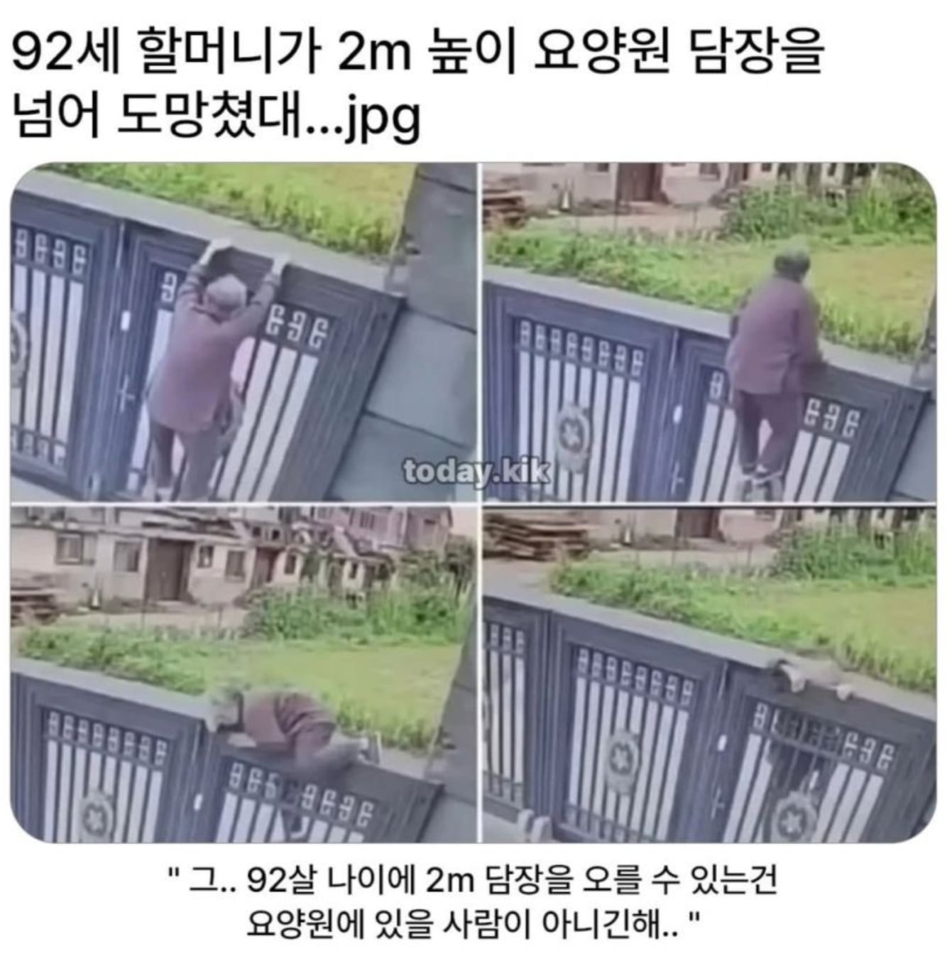 92세 할머니가 2m 높이 요양원 담장을 넘어 도망첬대 | 인스티즈