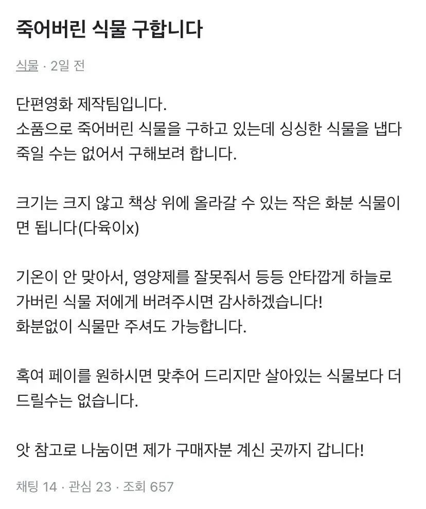죽어버린 식물 구합니다 | 인스티즈
