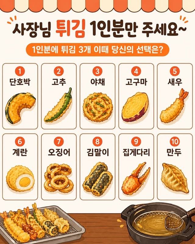 내가 고를 튀김3개는? | 인스티즈