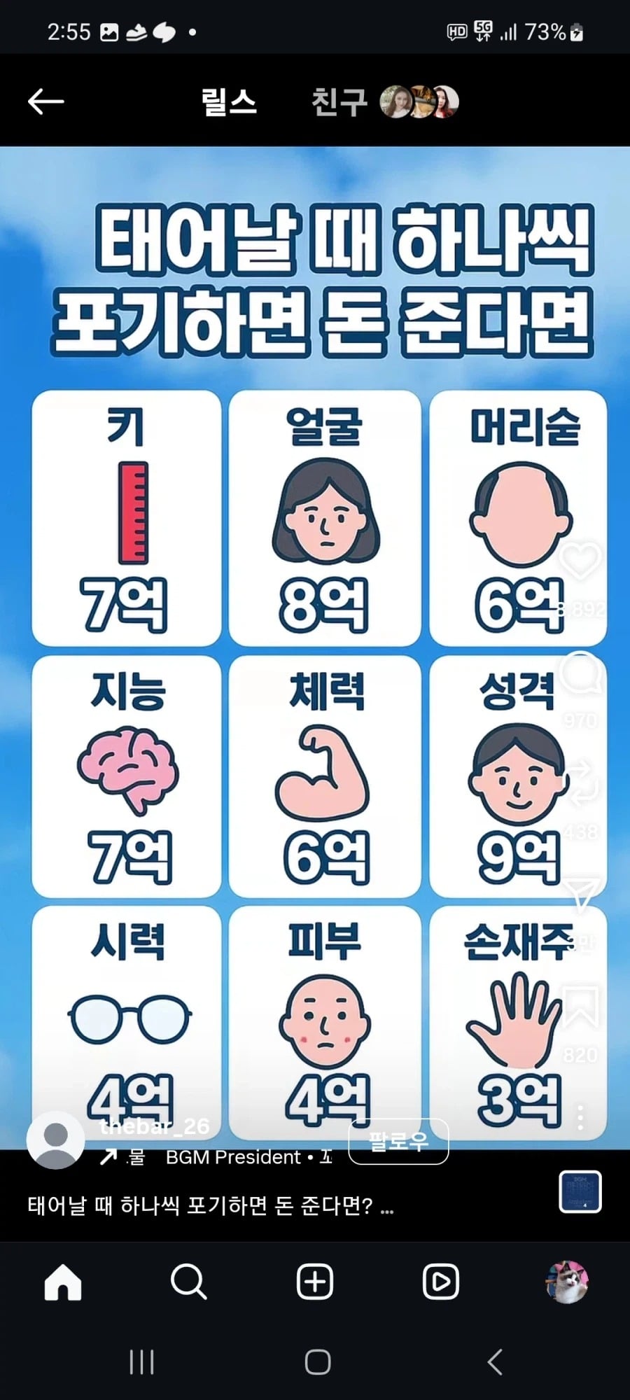 태어날 때 하나씩 포기하면 돈 준다면? | 인스티즈