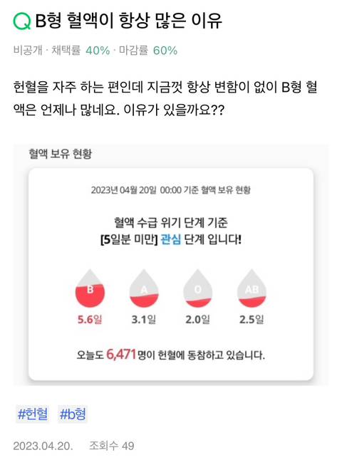 헌혈의집에 B형 혈액이 가장 많은 이유 | 인스티즈