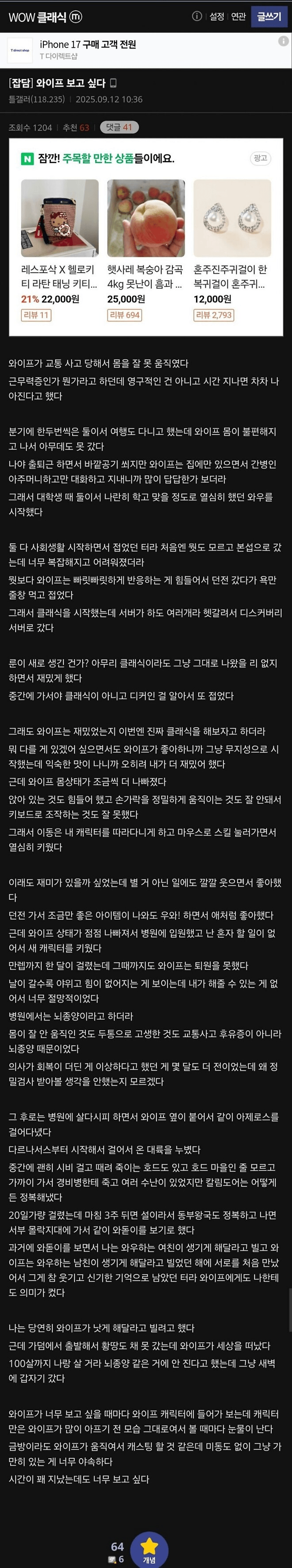 와이프가 너무 보고 싶다는 디시인.jpg | 인스티즈