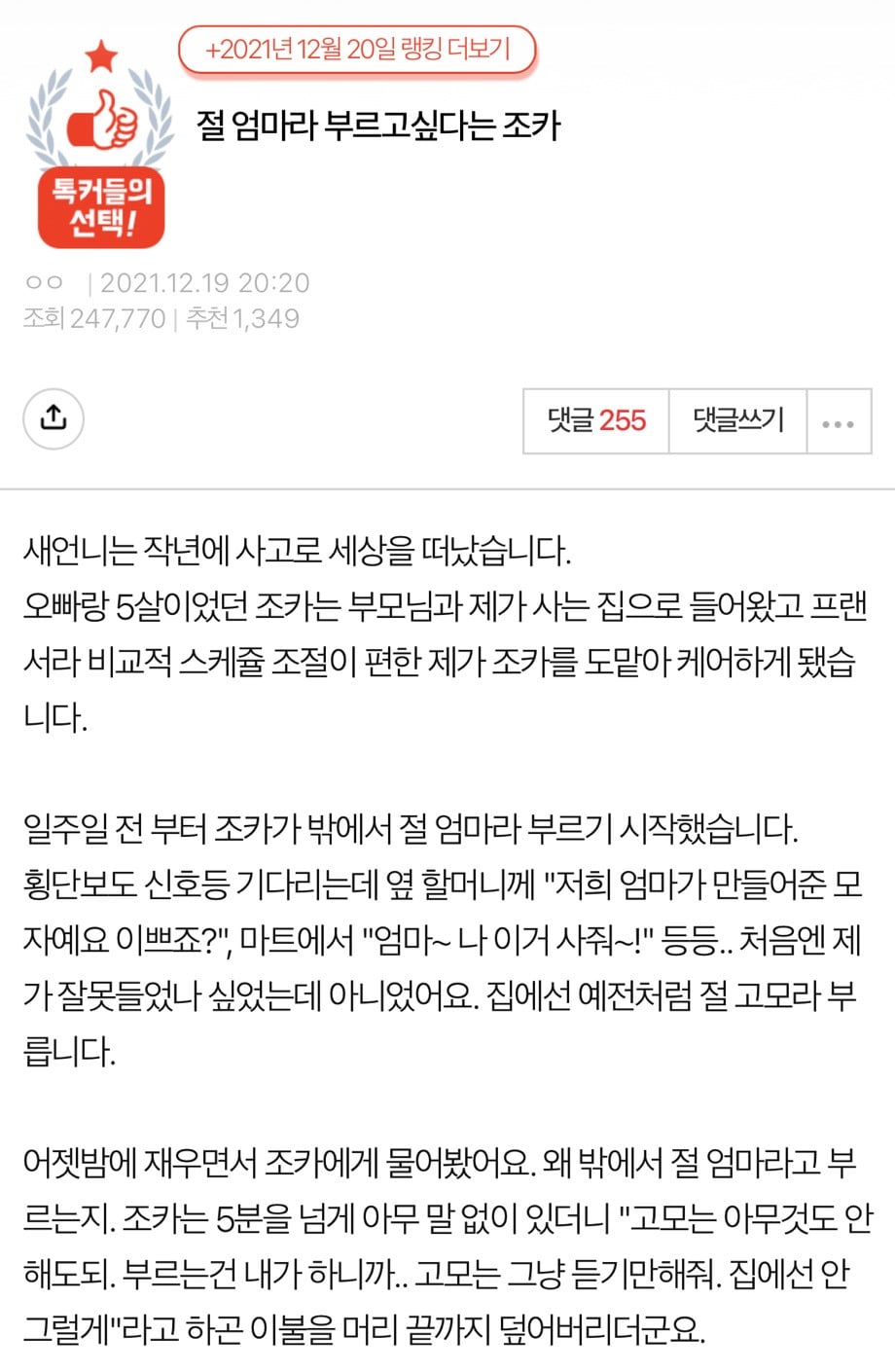 [네이트판] 절 엄마라 부르고싶다는 조카 | 인스티즈
