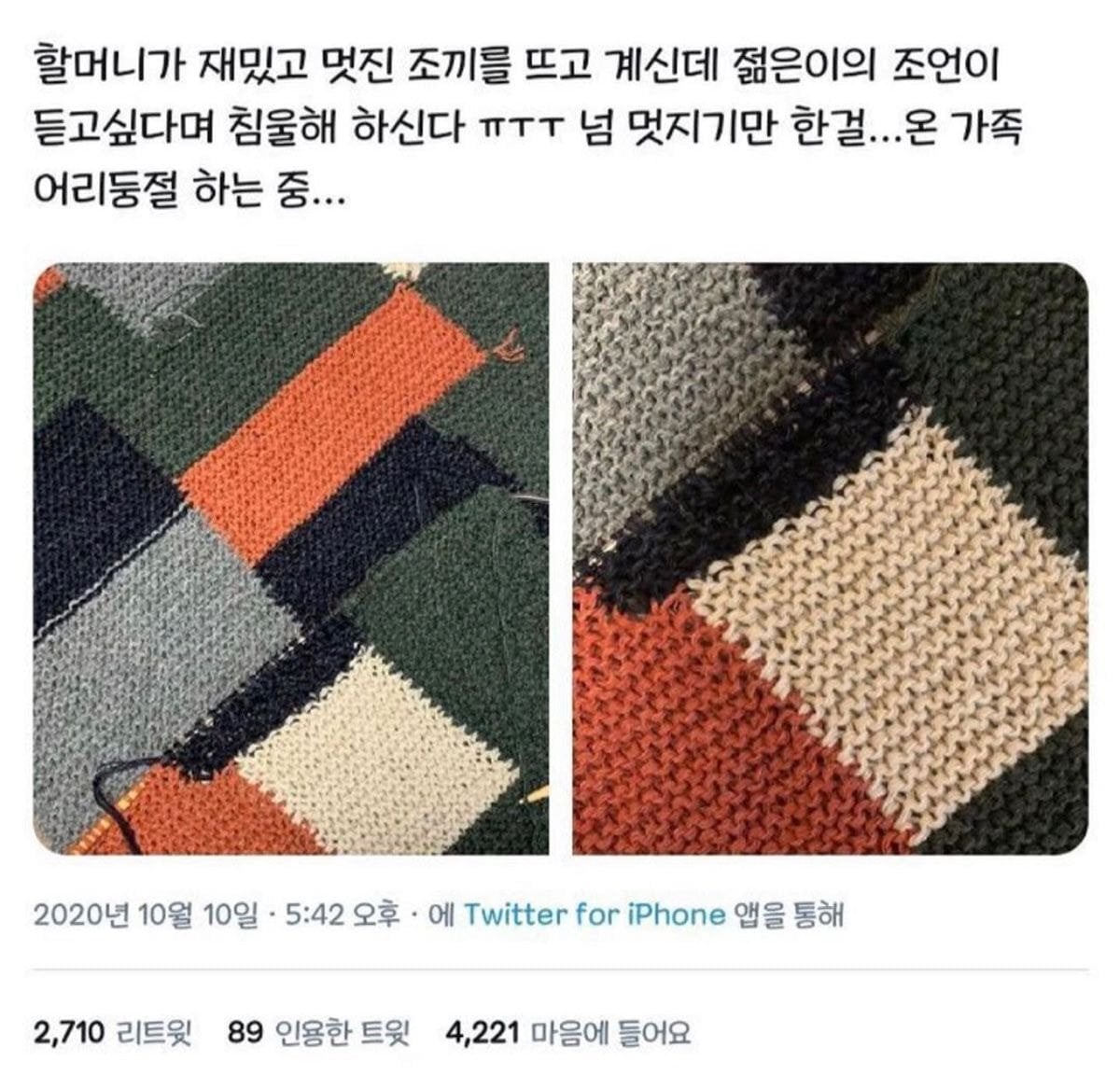 할머니가 재밌고 멋진 조끼를 뜨고 계신데...jpg | 인스티즈