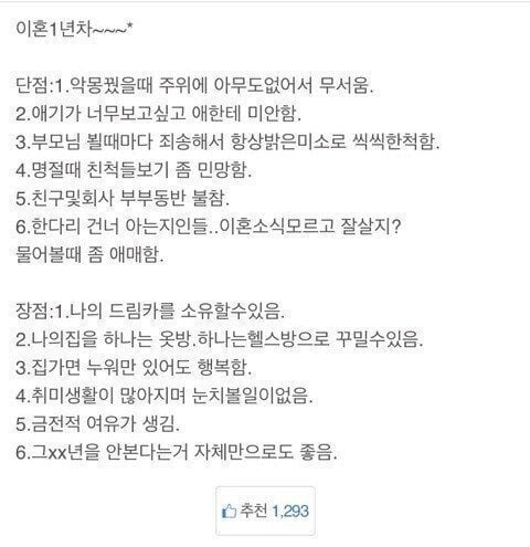 이혼 1년차가 말하는 이혼 장단점 | 인스티즈