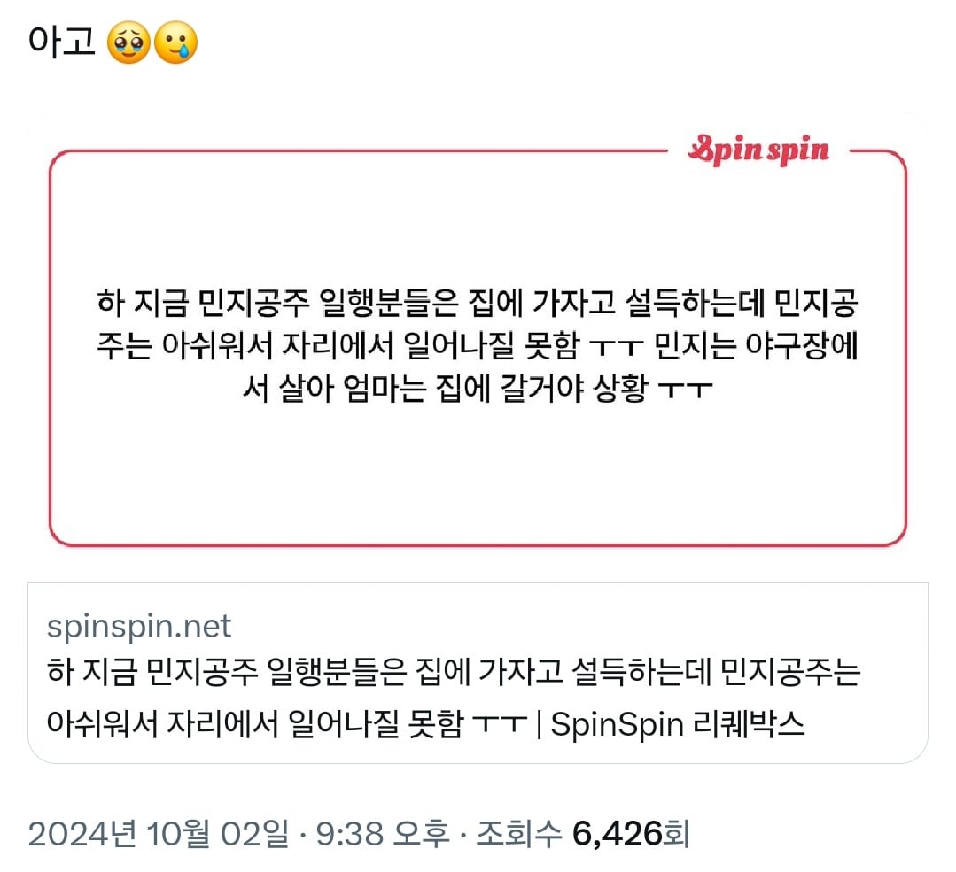흔한 야빠와 다를게 없는 경기보는 뉴진스 민지 | 인스티즈