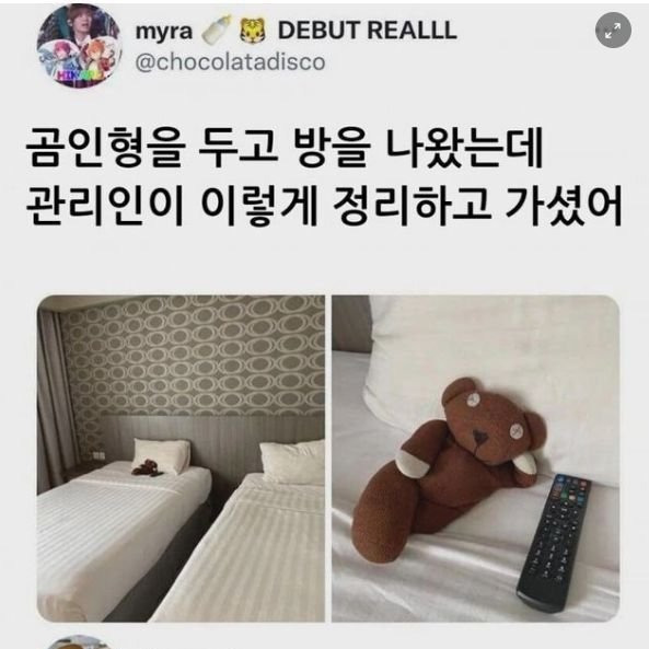 방에 곰인형을 두고 나왔는데 관리인이 이렇게 정리하고 가심 | 인스티즈