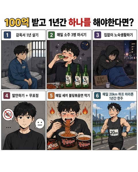 1년에 100억받고 이중 한가지를 한다면? | 인스티즈