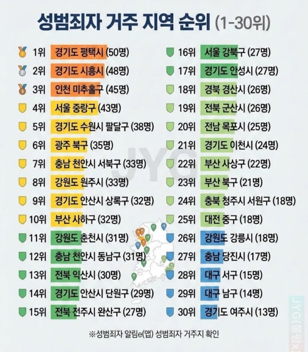 성범죄자 거주지역 순위 | 인스티즈