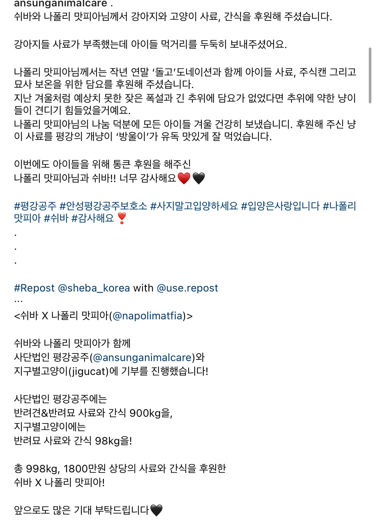보호소에 사료가 떨어졌다는 소식이 올라오자 사료 기부한 트와이스 정연과 나폴리맛피아 | 인스티즈
