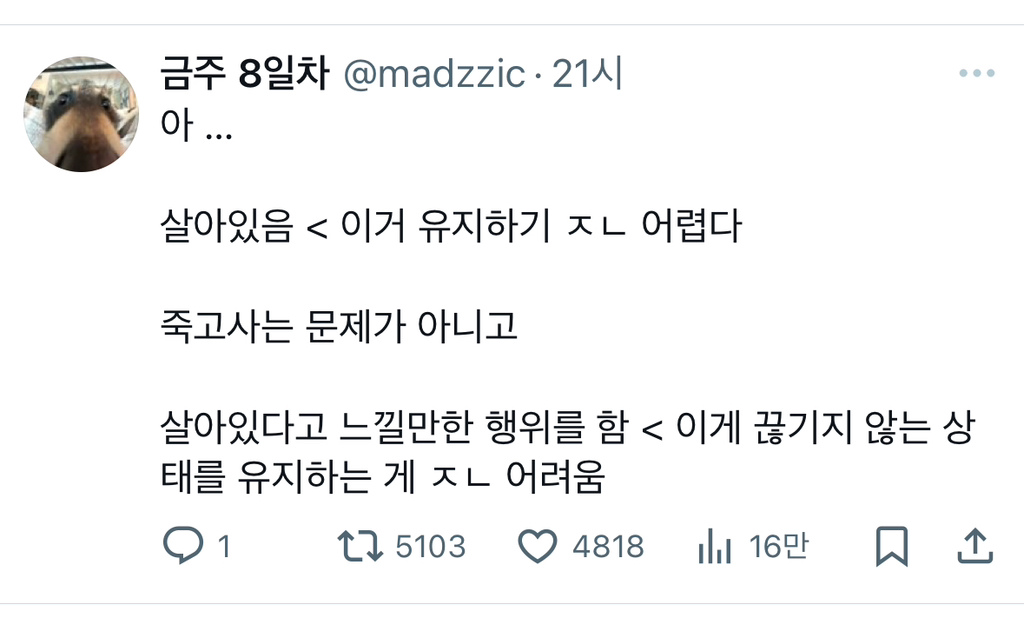 아 … 살아있음이거 유지하기 어렵다.twt | 인스티즈