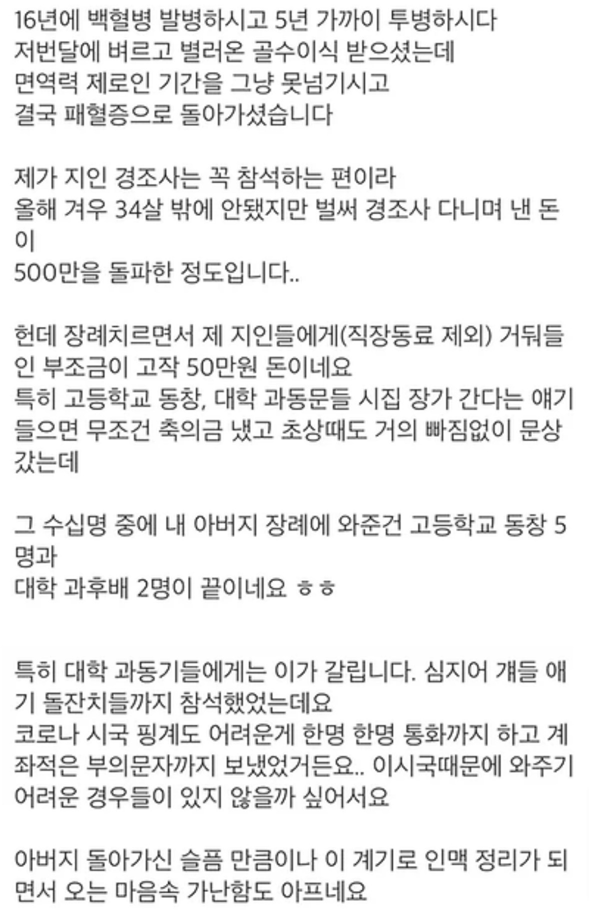 아버지 장례 치르고 지인들에게 환멸 느꼈다는 사연 | 인스티즈