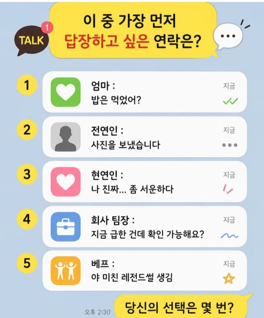 이 중에서 가장 먼저 답장하고 싶은 연락은? | 인스티즈
