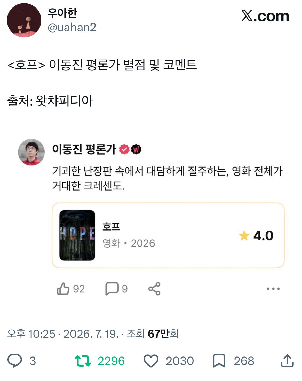 이동진 호프 별점 관련 트위터 모음.twt | 인스티즈