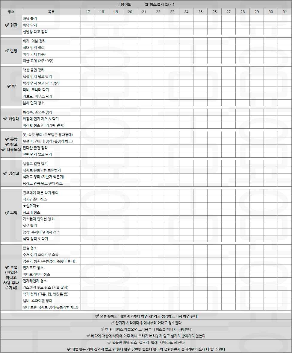 무기력 이기기 위한 청소 방법 체크리스트 | 인스티즈