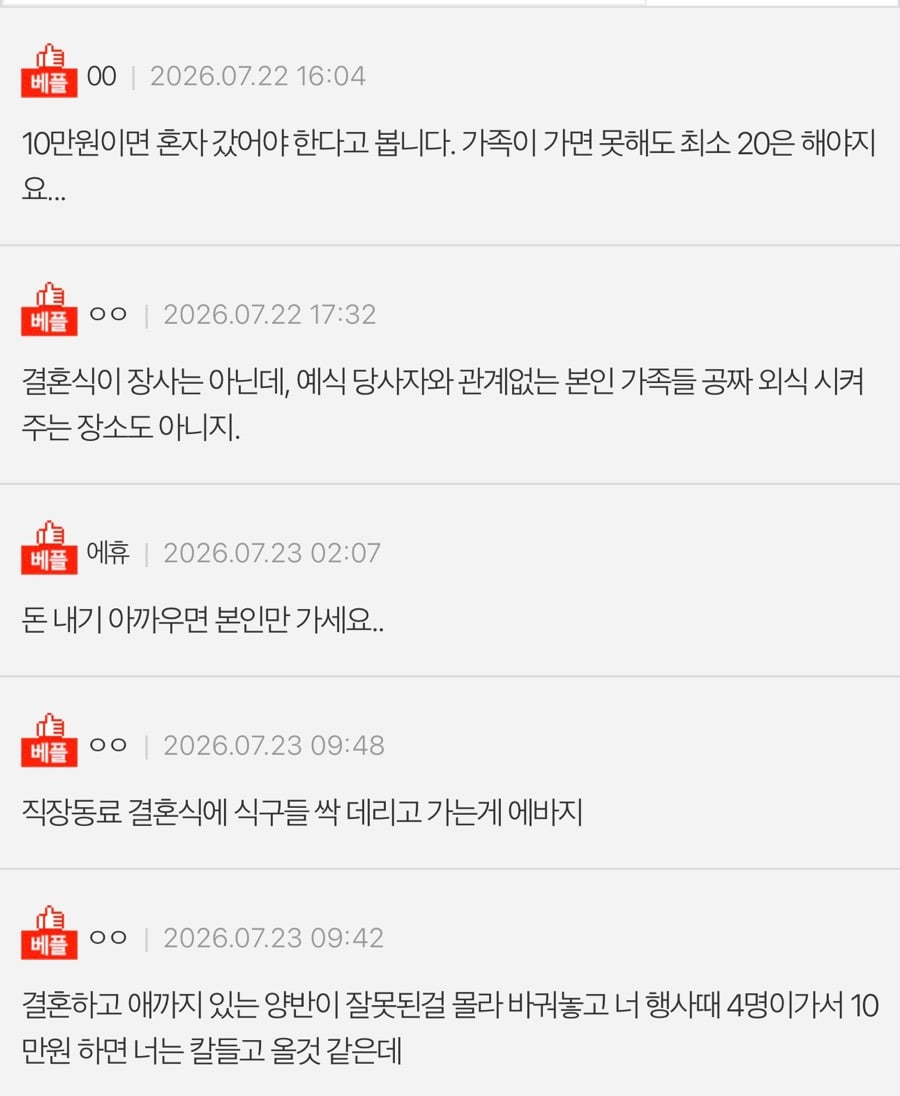가족 4명이 가서 축의금 10만 원 낸 게 그렇게 큰 죄인가요? | 인스티즈
