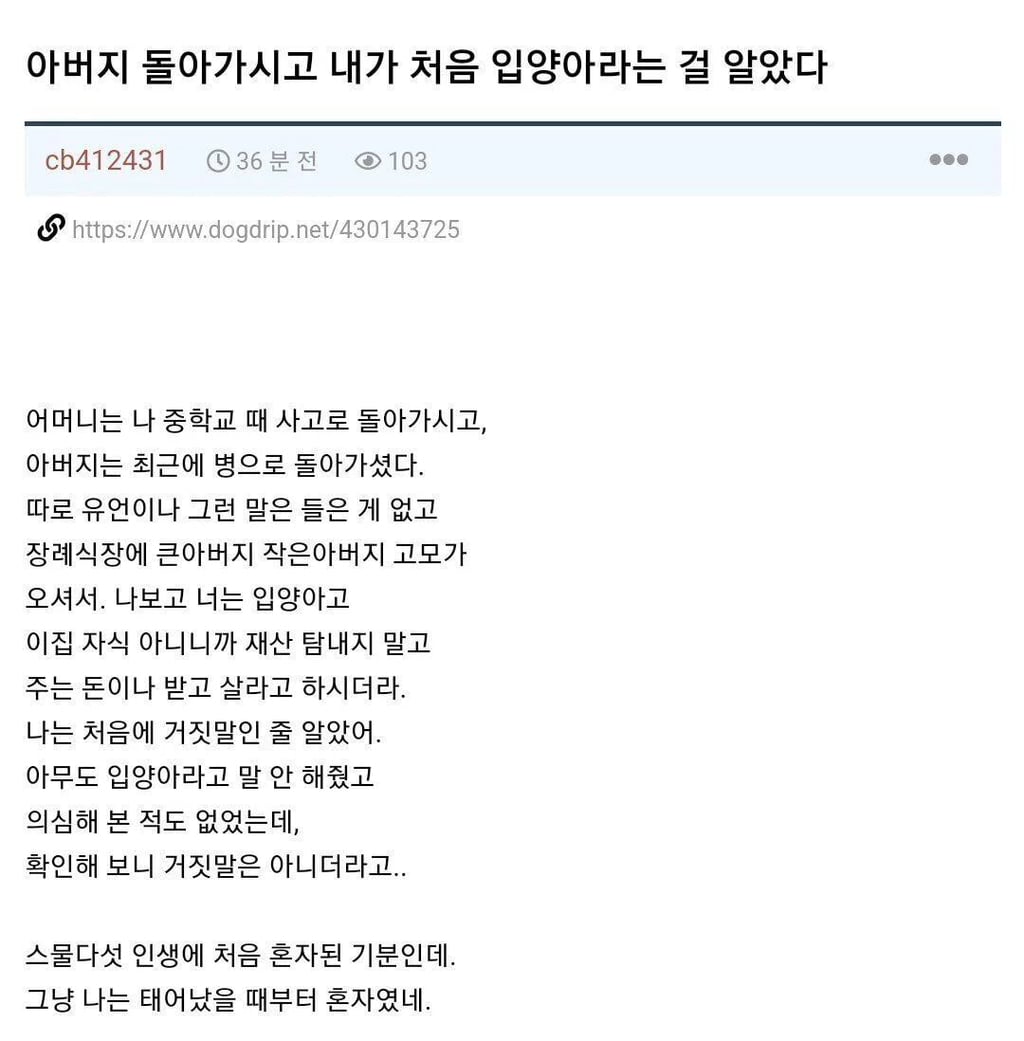 25살이 되어 자기가 입양된 사실을 알게 된 사람.jpg | 인스티즈