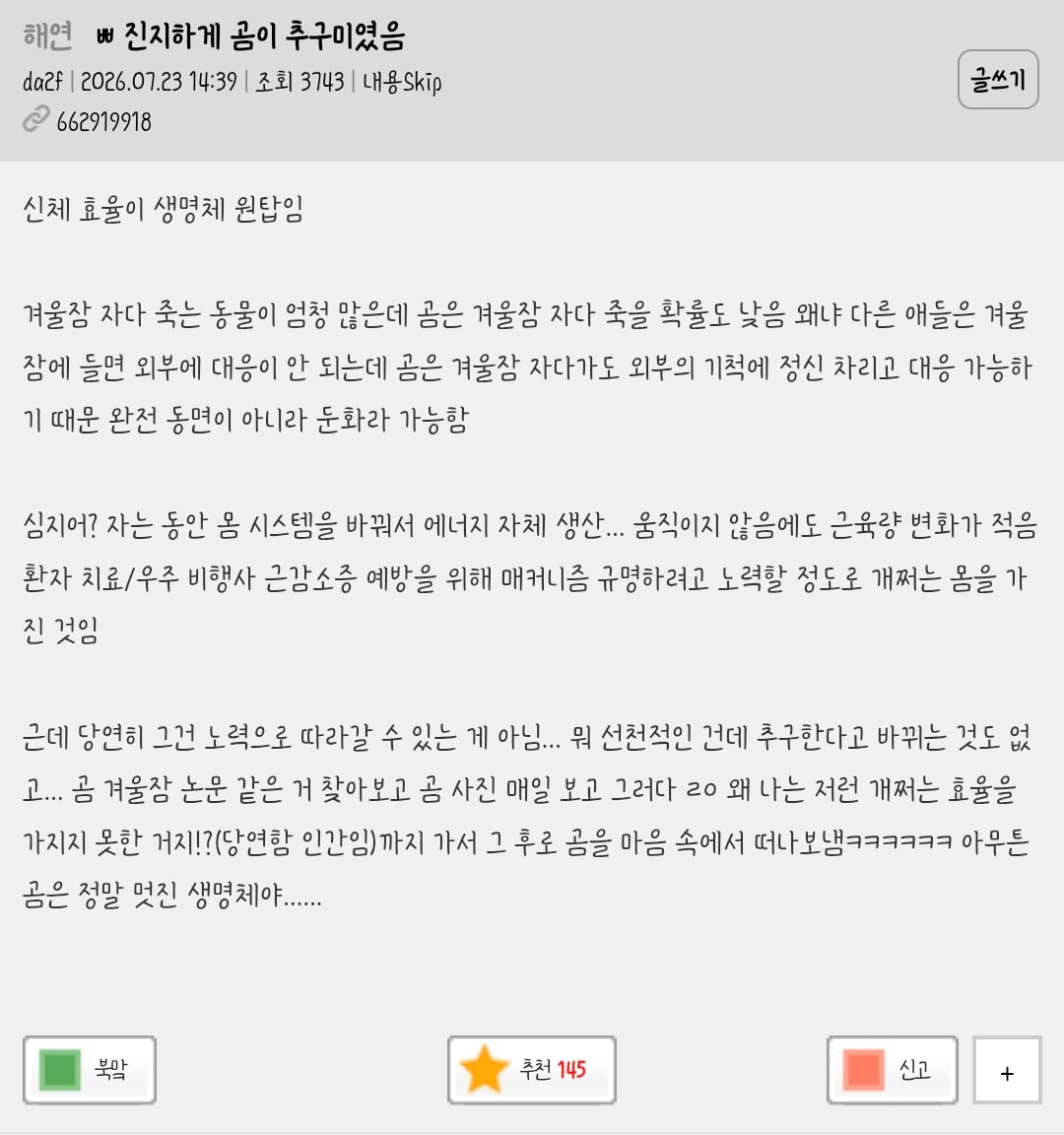 진지하게 곰이 추구미였음 | 인스티즈