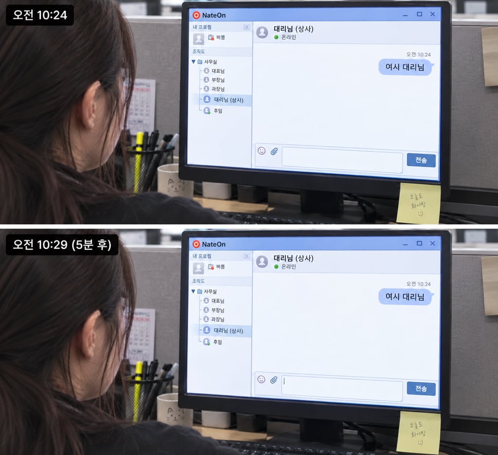 회사에서 후임이 "여시 대리님” 하고 톡만 남기고 5분이 지나도록 아무말 안한다면 여시반응은? | 인스티즈